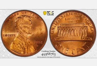 1982 D Lincoln Memorial Penny 1 Cent Small Date Close AM PCGS MS64 Stunning - Image 1 of 4