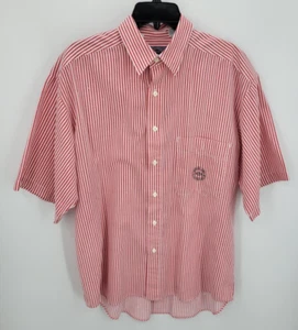 Vintage Bugle Boy Shirt Mens Large Red White Stripe Pocket Logo Short Sleeve Y2K - Picture 1 of 9