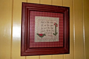 Framed needlepoint quilt Early American folk art Abraham Lincoln quote 20 x 20 - Picture 1 of 7