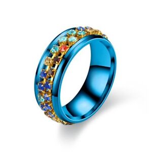 Anxiety Spinner Stainless Steel Ring Multicolor Zircon Women Luck Jewelry Gift