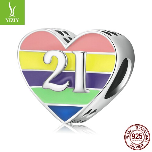 VALENTINO Moda Donna Autentico Argento Sterling 925 Arcobaleno Love 21 Charms Fit Bracciali