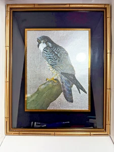 Arte en papel aluminio antiguo vintage Gaines American Peregrine Falcon marco hojas a mano - Imagen 1 de 11
