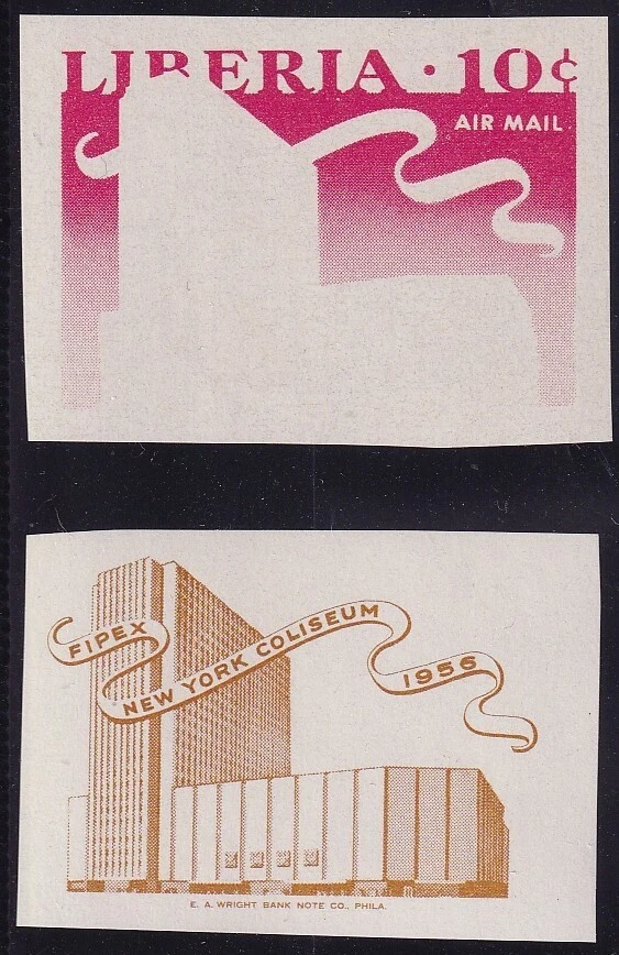 LIBERIA 1956 MNH PROOFS, COLISEUM, NEW YORK CITY STAMP EXPO - Image 1 of 1