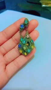 Fire Opal Gemstone Earring Pave Diamond Earring 925 Sterling Silver Earring - Picture 1 of 6