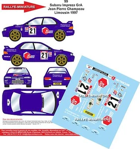 DECALS 1/24 REF 0099 SUBARU IMPREZA CHAMPEAU RALLYE DU LIMOUSIN 1997 RALLY - Bild 1 von 1