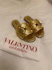 Valentino Rockstud Roman Stud Slide Leather Quilted Sandals Gold Eu 36 / Uk 3
