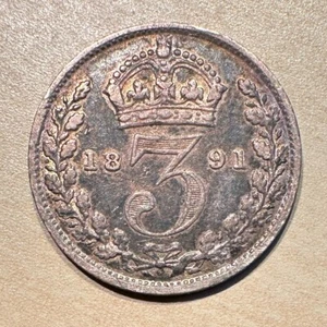1891 Great Britain United Kingdom Threepence Queen Victoria 3d - Picture 1 of 2