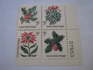 USA Scott #1254-57 1964 5 Cent Christmas Flora Plate Block #27953 MNH Free Ship - Picture 1 of 2