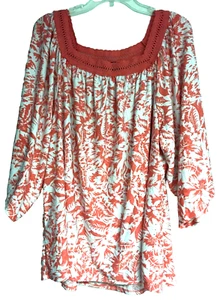 Adrienne Vittadini 2X Damen Bluse rosa bestickt eckiger Ausschnitt Blumen Ösen - Bild 1 von 9