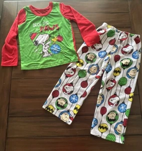 Kids Youth Snoopy Peanuts Christmas Holiday Pajamas “Deck The Paws” Size 6 - Picture 1 of 7