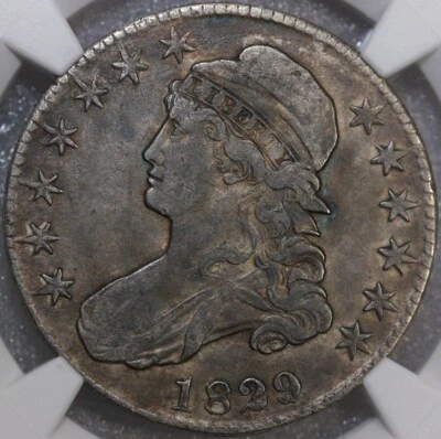MEDIO DÓLAR DE PLATA BUSTO TAPADO 50C 1829/7 NGC DETALLE EN MUY BUEN ESTADO. Foto 1 de 4