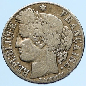 1881 A FRANCE with LIBERTY and MOTTO Genuine French Silver 1 Franc Coin i97226 - Picture 1 of 3