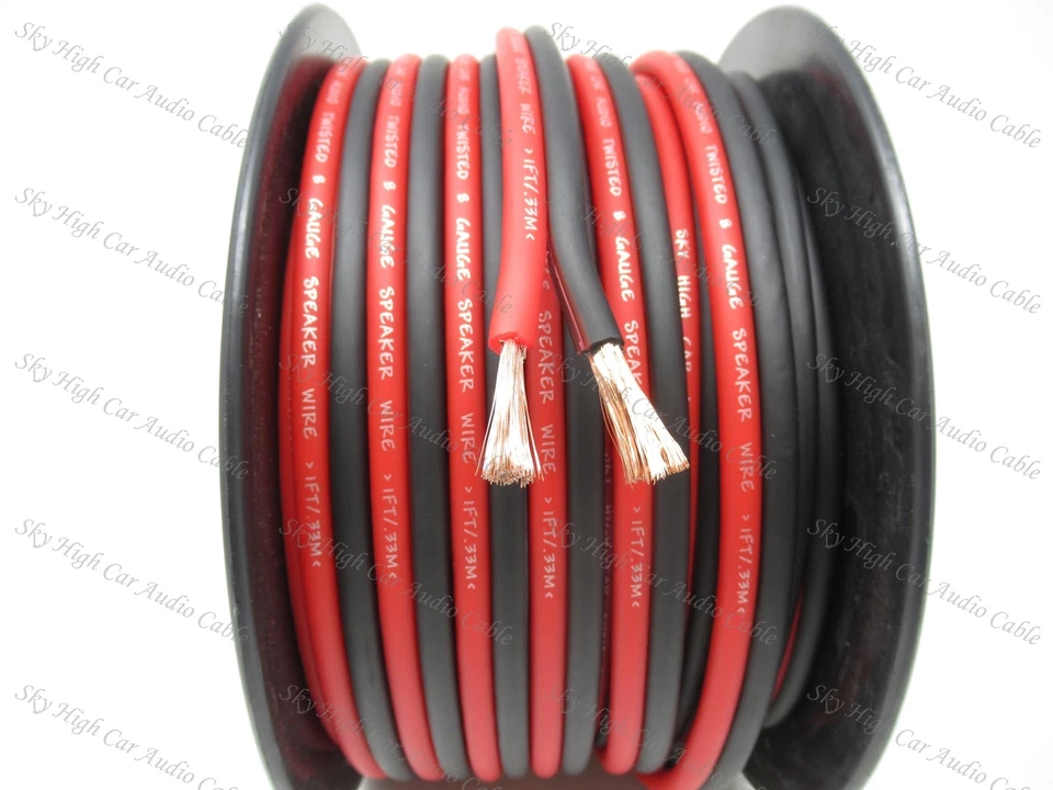 Altavoz de audio para automóvil Sky High 100 ft calibre 8 AWG ROJO/NEGRO cable coche con carrete Foto 1 de 2