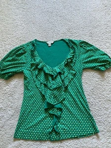Banana Republic Women Short Sleeve Scoop Neck Pleated Blouse Green Size XS - Picture 1 of 8