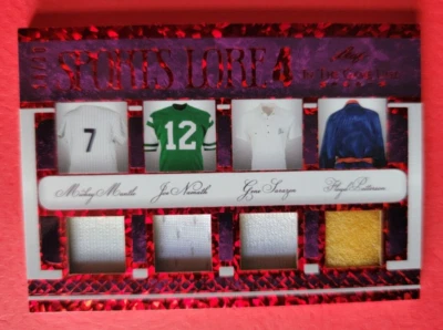 MICKEY MANTLE Joe Namath FLOYD PATTERSON Gene Sarazen GU JERSEY CARD #d14/20 - Image 1 of 3