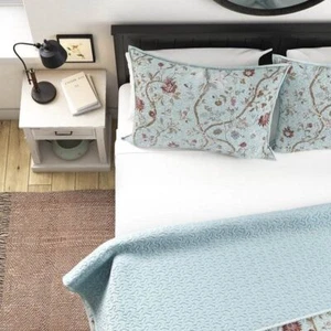 King size 3-Piece Farmhouse Blue Teal Floral Vines Cotton Reversible Quilt Set - Picture 1 of 2