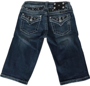 Miss Me Girl Denim Bermuda Shorts Size 14 Flap Stretch Embellished Bling JK6076M - Picture 1 of 7