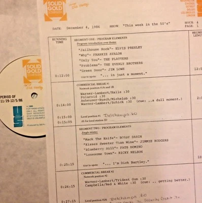 RADIO SHOW: THIS WK 50's 12/4/86 ELVIS, FRANKIE AVALON, FATS DOMINO,RICKY NELSON - Image 1 of 2