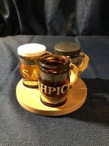 VTG Barrel Style Salt & Pepper Shakers Set with toothpick holder and tray - Picture 1 of 9