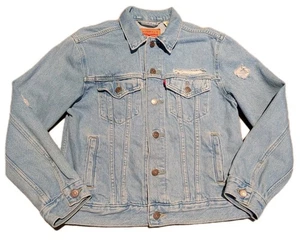 Levis Jacke Damen Small Blau Ex-Boyfriend Trucker Distressed Light Wash Denim - Bild 1 von 20