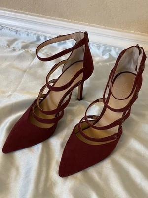 Saks Fifth Avenue SF Baines Cranberry Burgundy Straps 3 1/2” High Heels Size 7M - Image 1 of 4