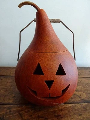 PRIMITIVE GOURD JACK O LINTERN Iluminar HALLOWEEN Mesa Calabaza DECORACIÓN Foto 1 de 4