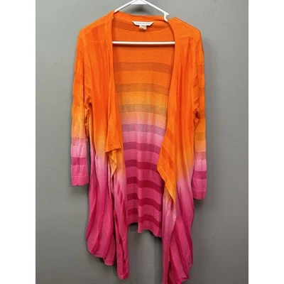 Suéter Plumero Peter Nygard Mujer Mediano Naranja Rosa Cascada Frente Abierto Foto 1 de 4