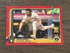 2025 Topps Chrome Red Refractor Jackson Chourio Rookie Cup #262 Brewers 5/5 - Bild 1 von 2