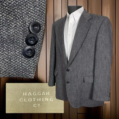 Abrigo Deportivo Haggar Para Hombre 46R De Colección Hecho en EE. UU. Gris Azul Multicolor Lana Texturizada Foto 1 de 4