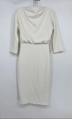 Badgley Mischka Womens Ivory Cowl Neck 3/4 Sleeve Sheath Dress Size Small - Image 1 of 4