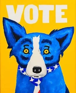 George Rodrigue Blue Dog Original Vote For Me Acrylic On Canvas Signed - Picture 1 of 2