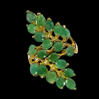 925 Sterling Silver Ring Oval Emerald 5x4mm Natural Gemstone Jewelry Size 9 - Image 1 of 4