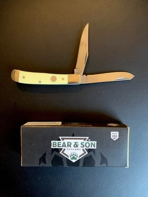 Bear & Son Pocket Knife 3 inch Yellow Delrin Handle New In Box Made In USA - Image 1 of 2