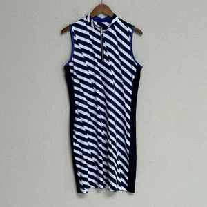 TAIL White Label Navy White & Blue Sleeveless Zip-Front Golf Dress Women’s Large - Picture 1 of 6