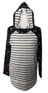 LuLaRoe Amber Hoodie Top Women’s Size Medium Shirt Black White Striped Floral - Picture 1 of 7