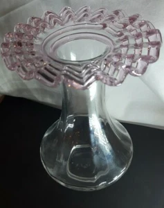 Art Glass Pink Ruffle edged rim & Clear Bud Vase, 7" H Valentines Day, modern - Picture 1 of 6