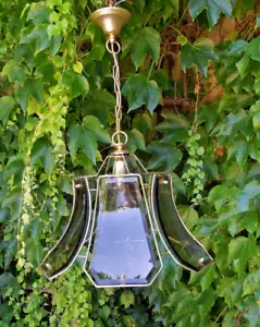 Antico lampione lampadario Vintage in ottone anni 50 paralumi a cristalli molati - Foto 1 di 8