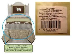 Tiddliwinks Madagascar Twin Comforter - Sweet Pea Green / Brown / White Striped