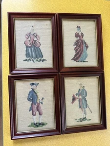 Vintage Framed Handmade Needlepoint Victorian Set 4 Benjamin Franklin Washington - Picture 1 of 10