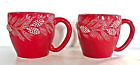 Pair Red Bath & Body Works Embossed 3D 16 oz Coffee Mugs Fall Winter Holiday