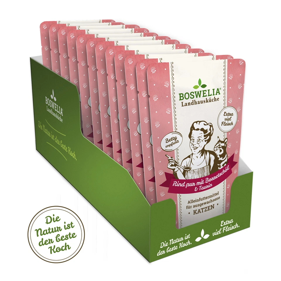 Betty`s Landhausküche Katze Frischebeutel Rind pur mit Borretschöl 12x 100g - Bild 1 von 1