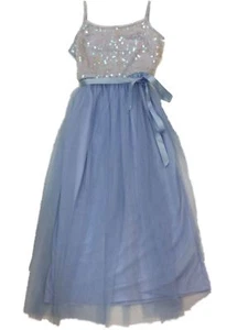 Girls Blue Sequin Tulle Spaghetti Strap Tank Holiday Party Flower Girl Dress - Picture 1 of 1