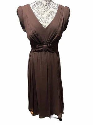 New Suzi Chin for Maggy Boutique Women’s Size 14 Brown 100% Silk MIDI Dress - Image 1 of 4