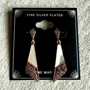 Designer Fine Silver Plated Genuine Marcasite Rose Gold Tone Drop Earrings - Picture 1 of 4