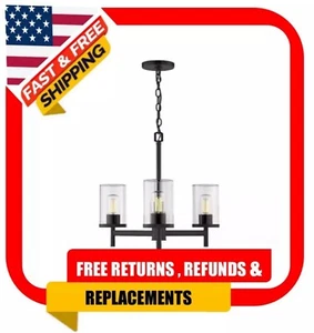Winslett 3-Light Matte Black Wagon Wheel Chandelier - Picture 1 of 6