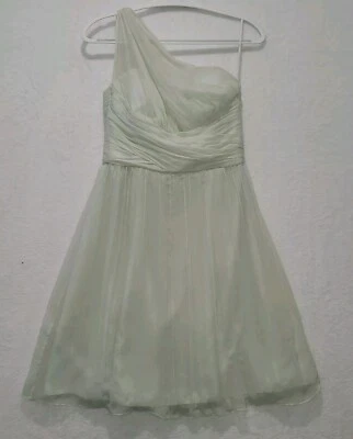 AMSALE  Mint Silk Chiffon One Shoulder Short Dress SZ 10 Wedding Bridesmaid Foto 1 de 4