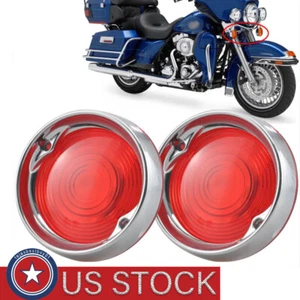 For Harley Touring 3-1/4" Turn Signal Bezels Red Lens Cover & Chrome Trim Ring - Picture 1 of 12