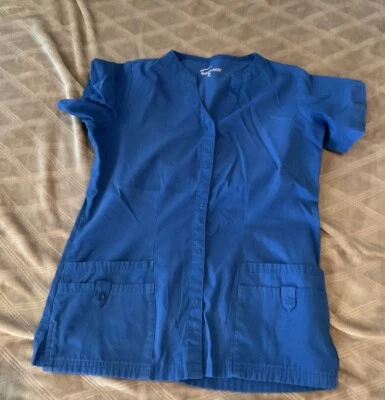 UA Scrubs Womens Scrub Top, XS Small 55% Cotton, 45% Poly ROYAL BLUE Snap Front - Image 1 of 3