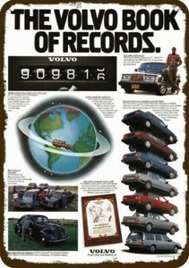 1986 THE VOLVO CAR BOOK OF RECORDS Vintage-Look DECORATIVE REPLICA METAL SIGN - Picture 1 of 1