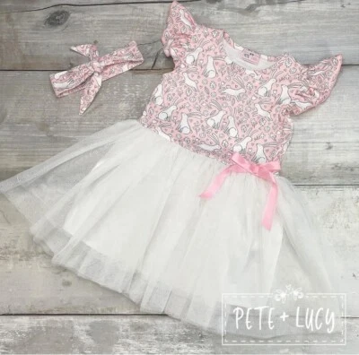 Vestido Pete & Lucy Conejo de Pascua Tul Falda Rosa/Blanco 4 4T Nuevo con Etiquetas Foto 1 de 3
